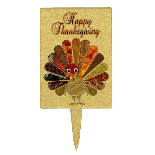 Colorful Happy Thanksgiving Turkey Cake Topper (Front)