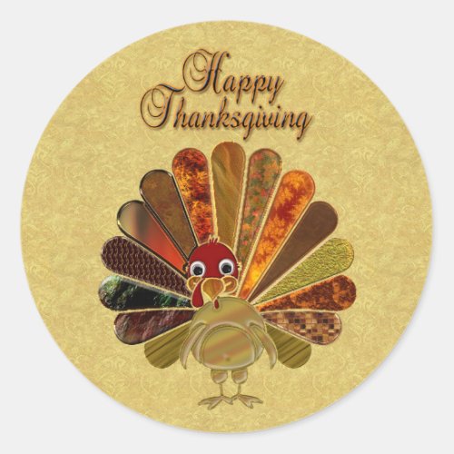 Colorful Happy Thanksgiving Turkey Classic Round Sticker