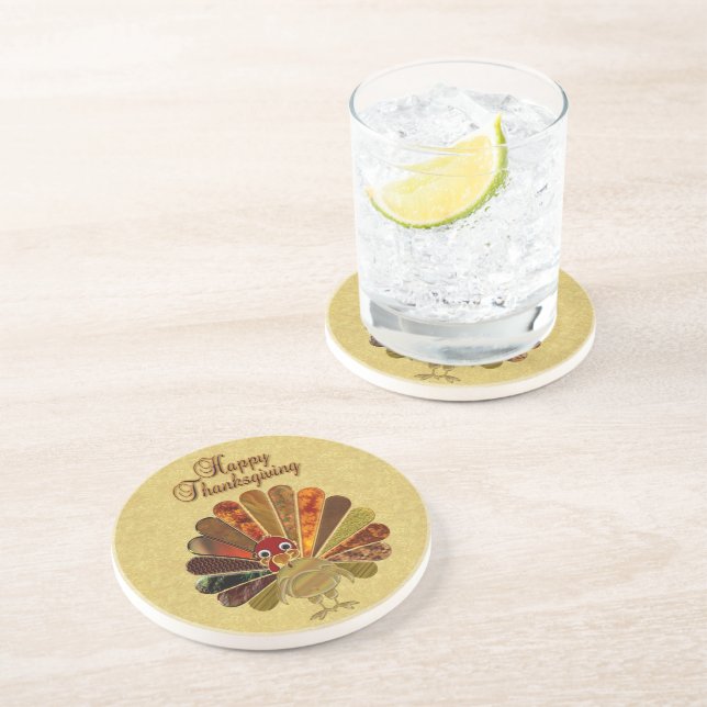 Colorful Happy Thanksgiving Turkey Coaster (Side)