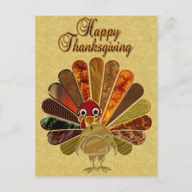 Colorful Happy Thanksgiving Turkey Holiday Postcard (Front)