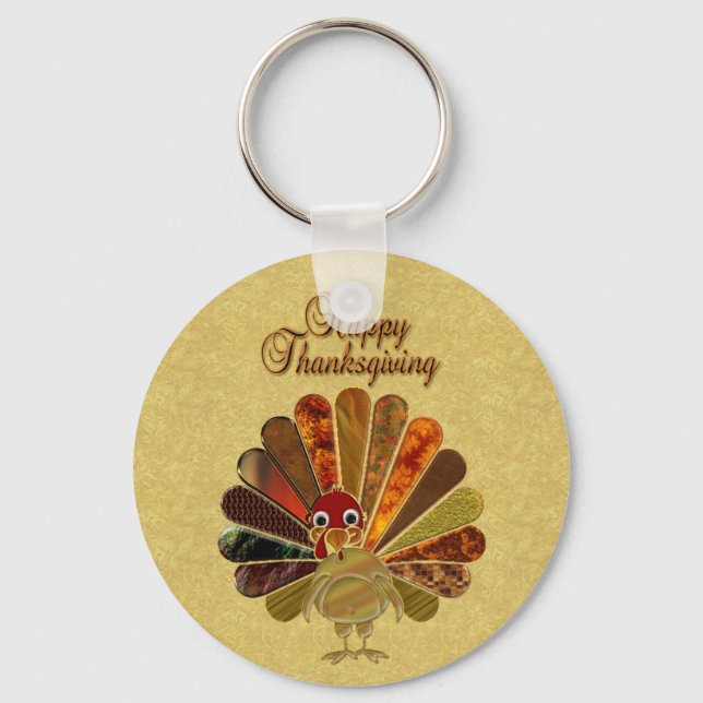 Colorful Happy Thanksgiving Turkey Keychain (Front)