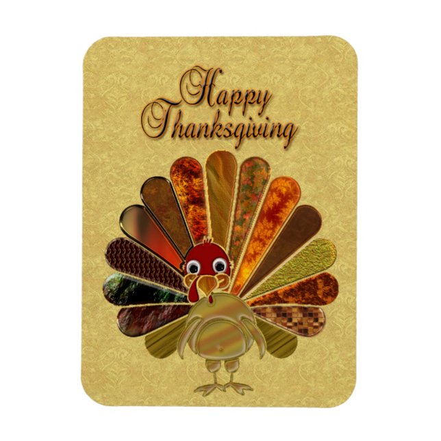 Colorful Happy Thanksgiving Turkey Magnet (Vertical)