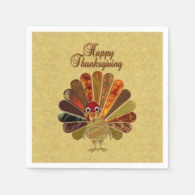Colorful Happy Thanksgiving Turkey Paper Napkins (Front)