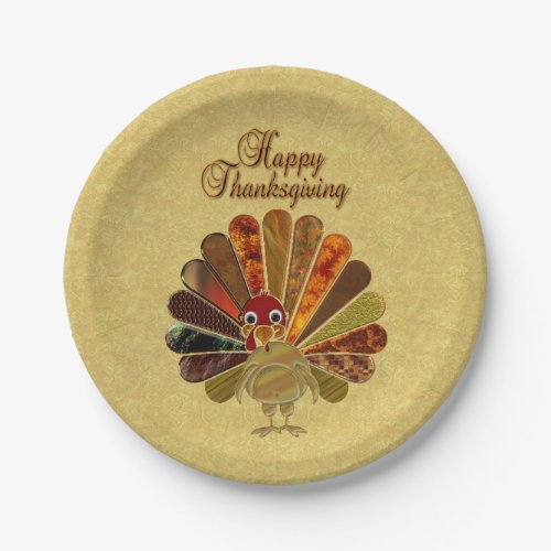 Colorful Happy Thanksgiving Turkey Paper Plates