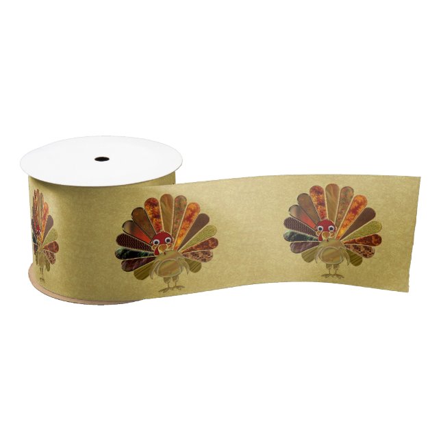 Colorful Happy Thanksgiving Turkey Satin Ribbon (Spool)