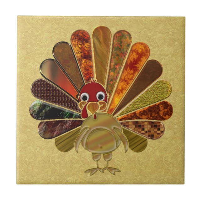 Colorful Happy Thanksgiving Turkey Tile (Front)