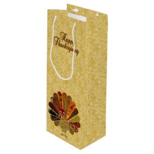 Colorful Happy Thanksgiving Turkey Wine Gift Bag