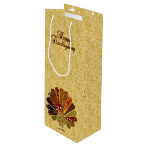 Colorful Happy Thanksgiving Turkey Wine Gift Bag