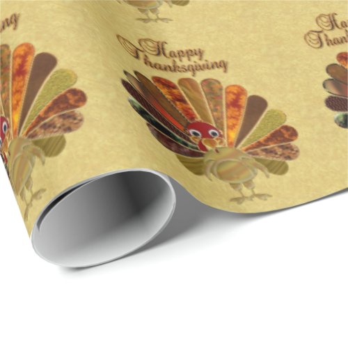 Colorful Happy Thanksgiving Turkey Wrapping Paper