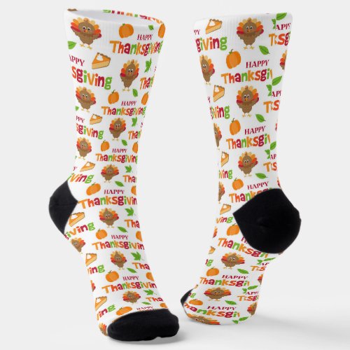 Colorful Happy Thanksgiving Typography  Socks