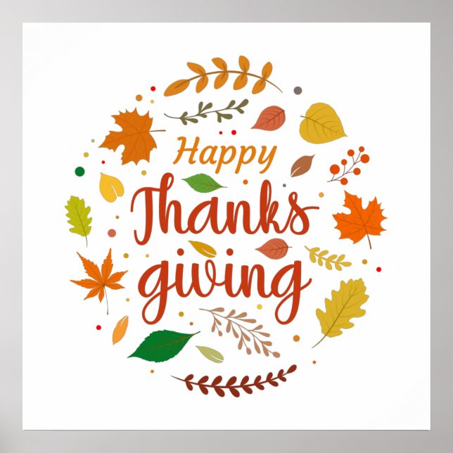 Colorful Happy Thanksgiving wreath illustrations Poster (Front)