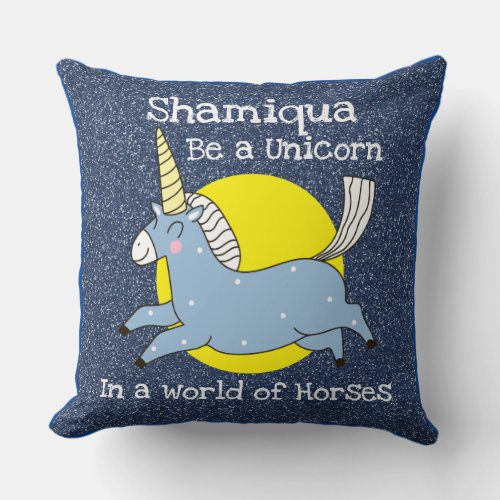 Colorful Happy Unicorn Quote Throw Pillow