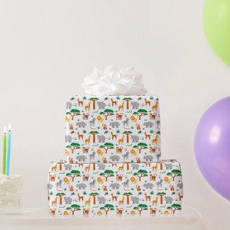 Colorful happy wild animals in the savannah wrapping paper