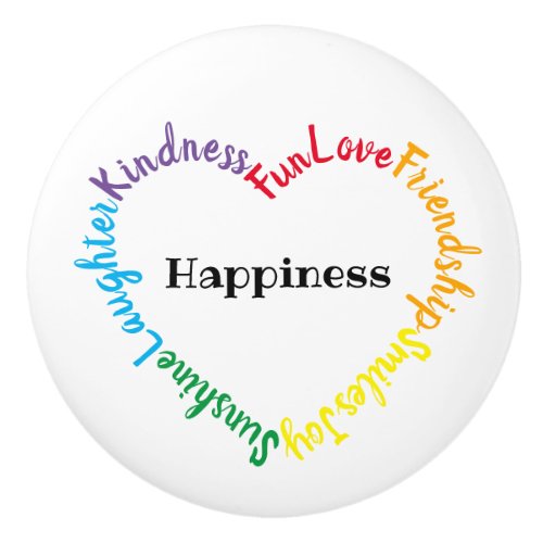 Colorful Happy Words Heart Ceramic Knob