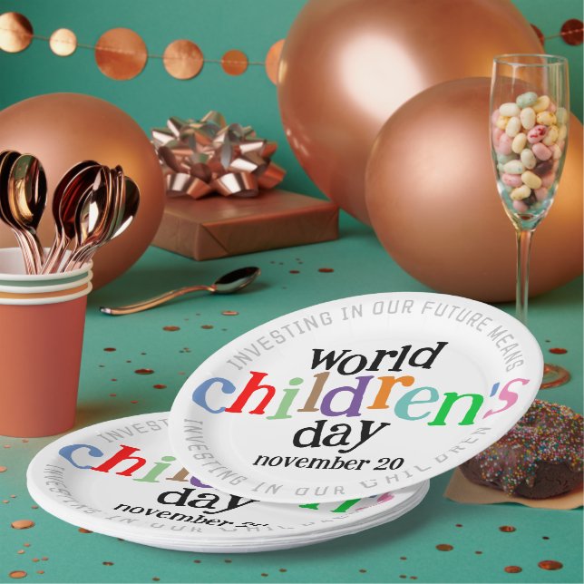  Colorful Happy World Children's Day Paper Plates (Multi)