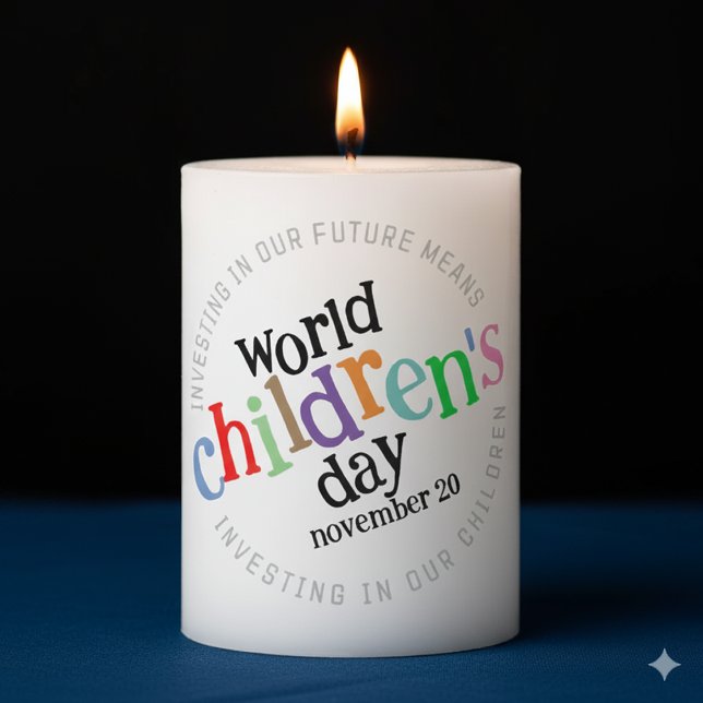  Colorful Happy World Children's Day Pillar Candle (Colorful World Children's Day November 20 Pillar Candle Cover Photo)