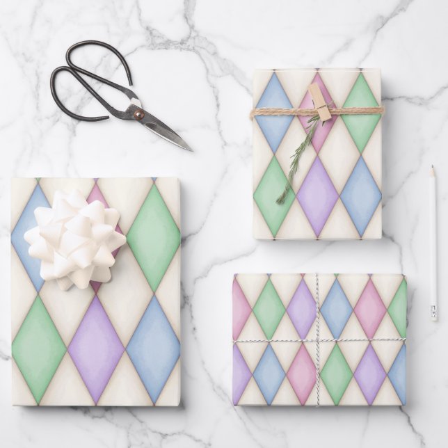 Colorful Harlequin Check Medieval Fairytale Wrapping Paper Sheets (Front)