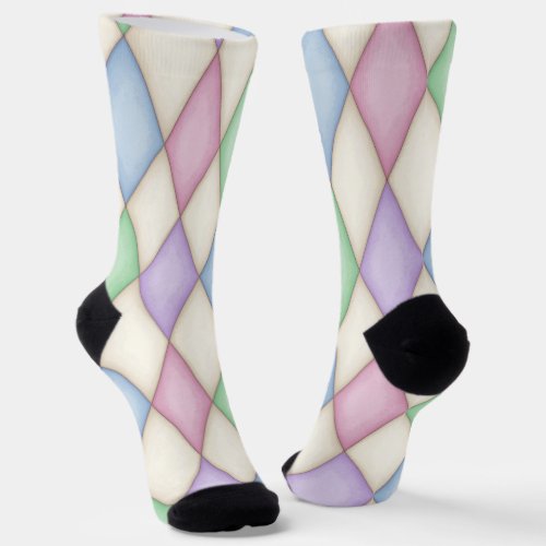 Colorful Harlequin Diamond Check Pattern Socks