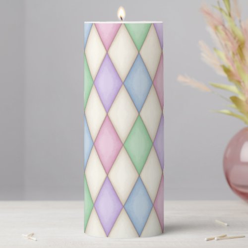 Colorful Harlequin Diamond Check Pillar Candle