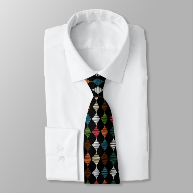 Colorful Harlequin Diamond Neck Tie (Tied)