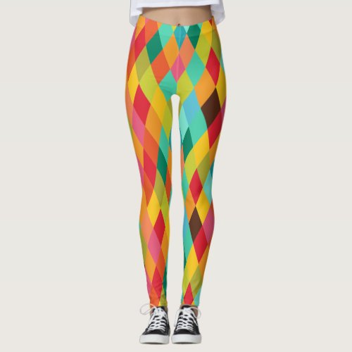 Colorful Harlequin Diamond Pattern Leggings