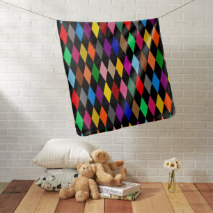 Colorful Harlequin Diamonds Design Black Baby Blanket