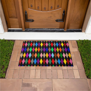 Colorful Harlequin Diamonds Design Black Doormat