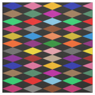 Colorful Harlequin Diamonds Design Black  Fabric