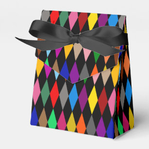 Colorful Harlequin Diamonds Design Black Favor Boxes