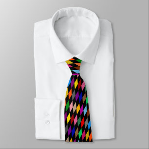 Colorful Harlequin Diamonds Design Black Neck Tie