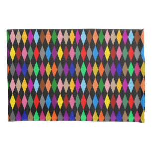 Colorful Harlequin Diamonds Design Black Pillow Case