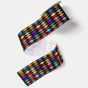 Colorful Harlequin Diamonds Design Black Satin Ribbon