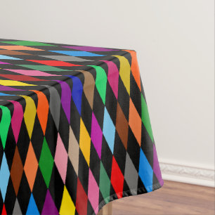 Colorful Harlequin Diamonds Design Black Tablecloth