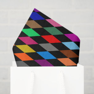 Colorful Harlequin Diamonds Design Black Tissue Paper