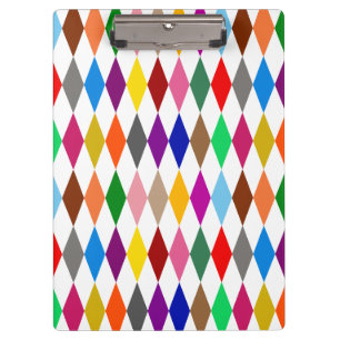 Colorful Harlequin Diamonds Design White Clipboard