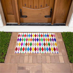 Colorful Harlequin Diamonds Design White Doormat