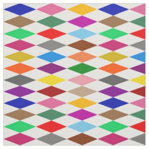 Colorful Harlequin Diamonds Design White Fabric