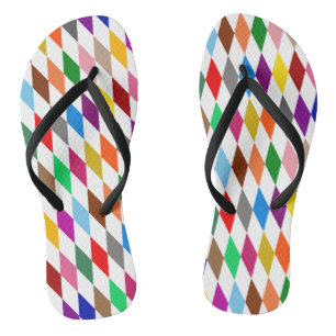 Colorful Harlequin Diamonds Design White Flip Flops