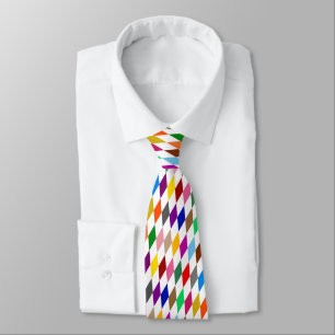 Colorful Harlequin Diamonds Design White Neck Tie