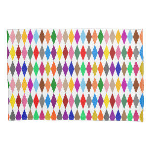 Colorful Harlequin Diamonds Design White Pillow Case
