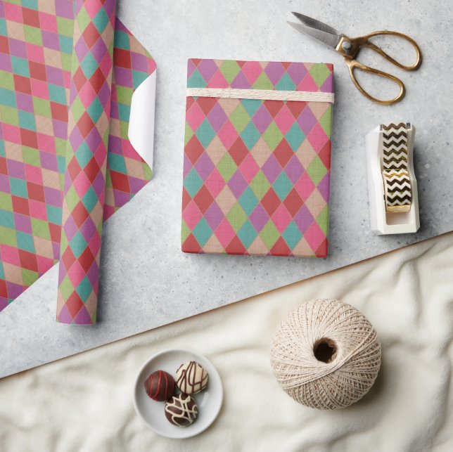 Colorful Harlequin Diamonds Wrapping Paper  (Crafts)