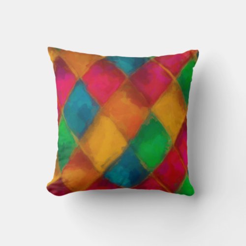 Colorful Harlequin Pattern Throw Pillow