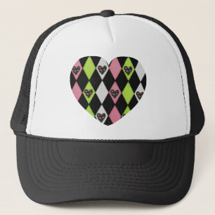 Colorful Harlequin Print with Rose Hearts Trucker Hat