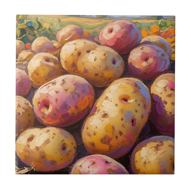Colorful Harvest Potatoes  Ceramic Tile (Front)