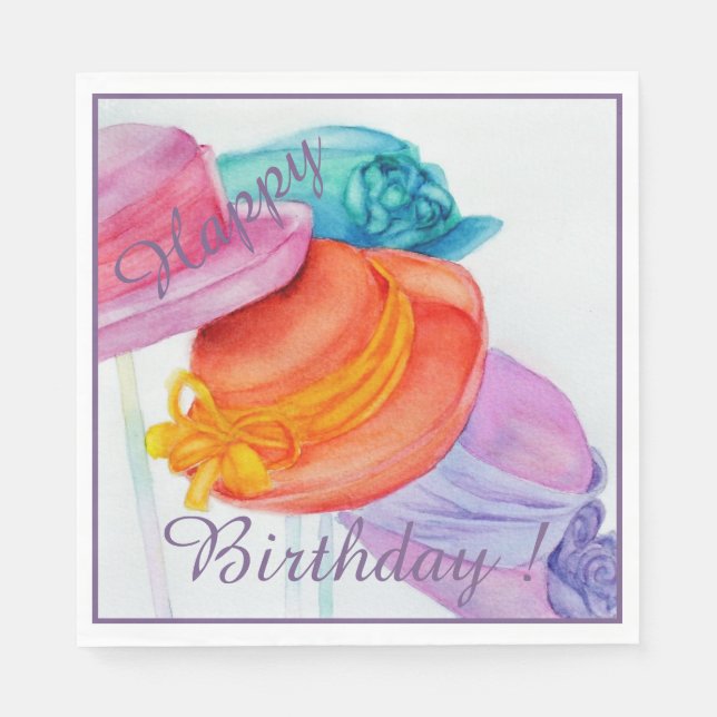 Colorful Hats Happy Birthday Party Napkins (Front)