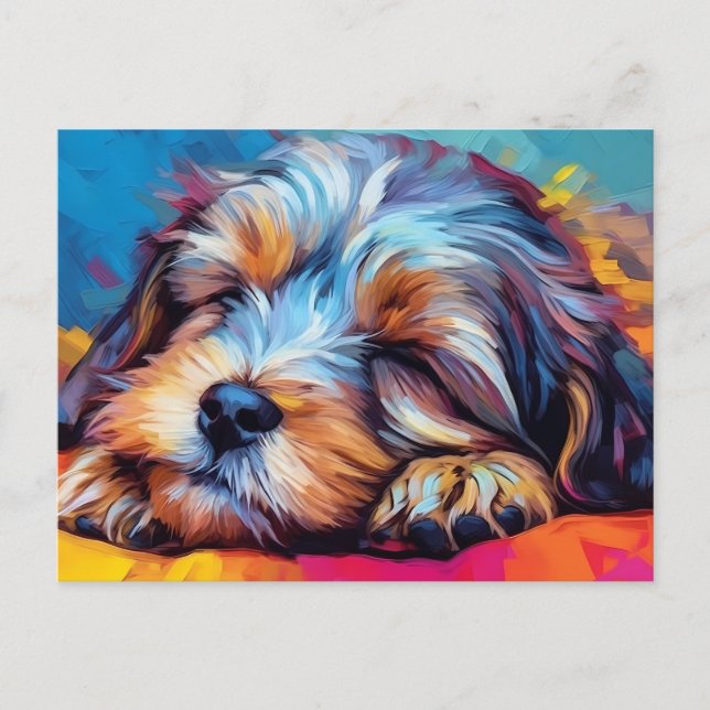 Colorful Havanese dog sleeping Postcard (Front)