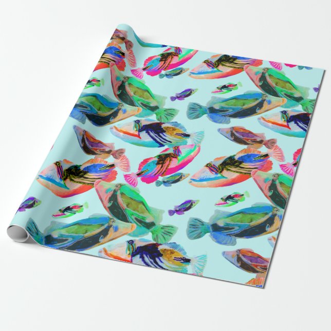 Colorful Hawaii State Fish Wrapping Paper (Unrolled)