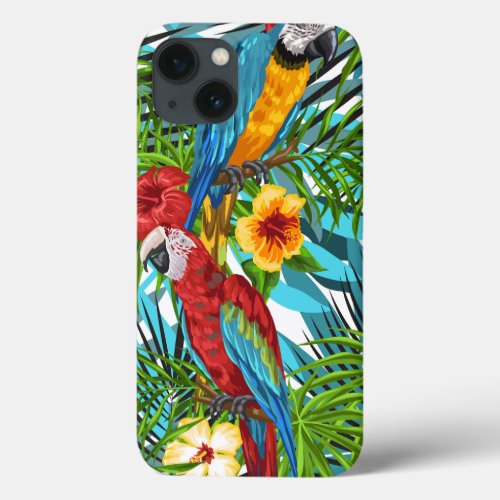 Colorful Hawaii tropical pattern wildflowers birds iPhone 13 Case