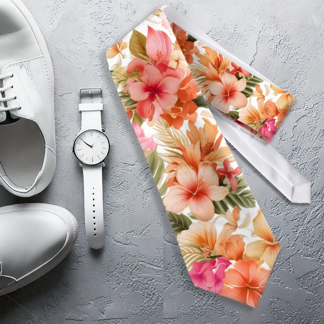 Colorful Hawaiian Floral Pattern ID1092 Neck Tie (Creator Uploaded)