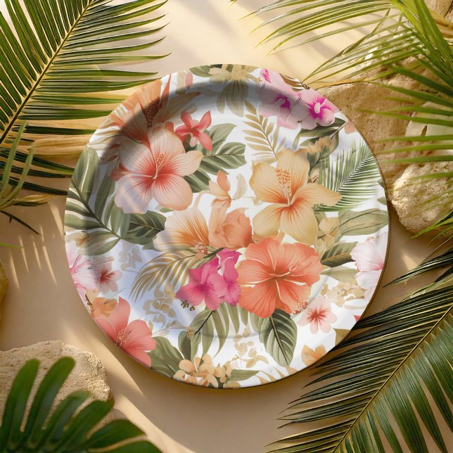 Colorful Hawaiian Floral Pattern ID1092 Paper Plates (Creator Uploaded)